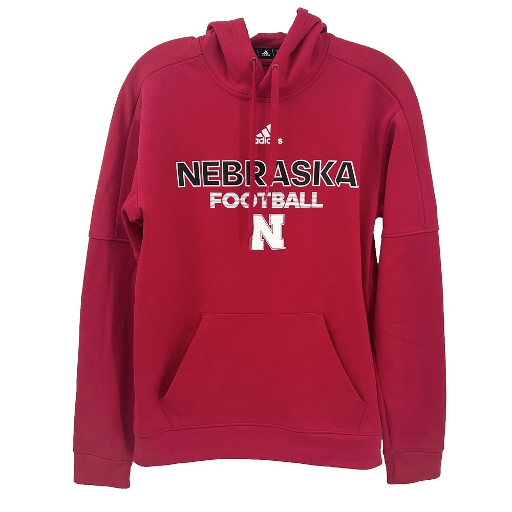 ADIDAS ClimaWarm Adult Sz S Red NEBRASKA CORNHUSKERS FOOTBALL Hoodie Sweatshirt